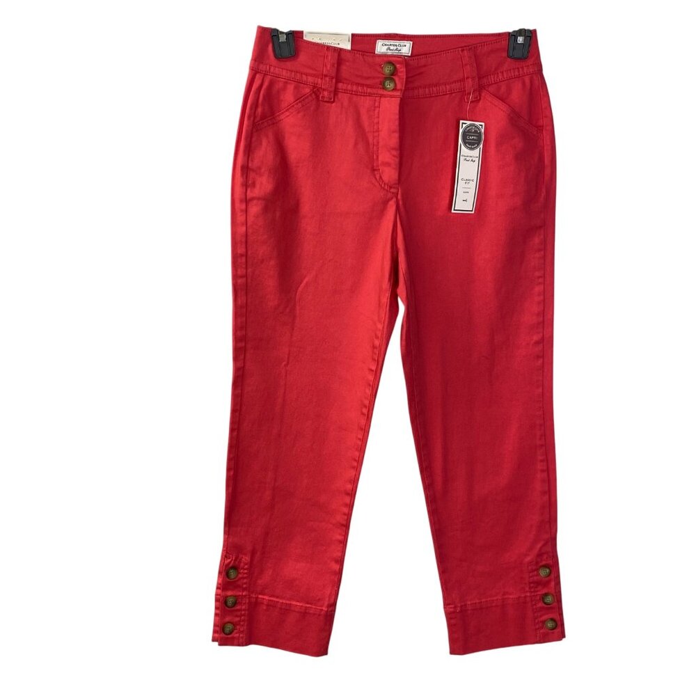 Charter‎ Club Capri Classic Fit Pants Red Button Hem Women's Size 4 Nwt